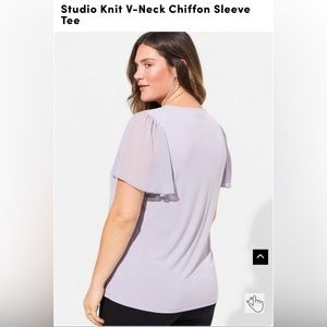 NWT TORRID Studio Knit V-Neck Chiffon Sleeve Tee lilac gray 3X 22-24